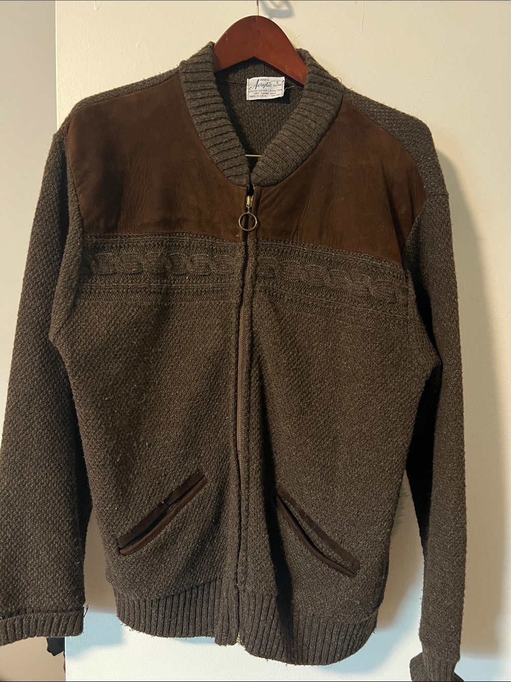 Men's Brown Knit Zip-Up Sweater Jacket